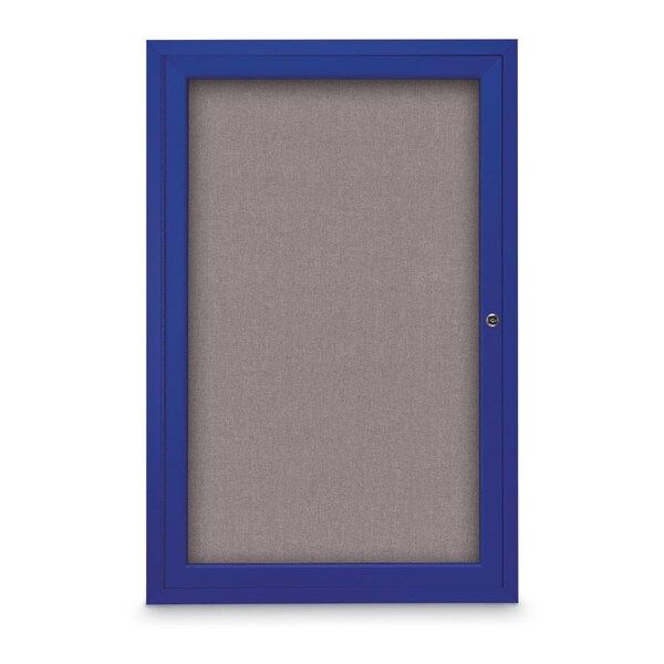 Slim Enclosed Corkboard, 18"x24", Satin Alum Frame/Medium Grey